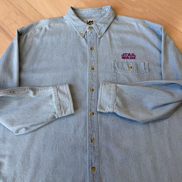 Vintage Star Wars Denim Shirt 2XL Blue 90s Movie Promo Button Up Darth Maul - Picture 4 of 9